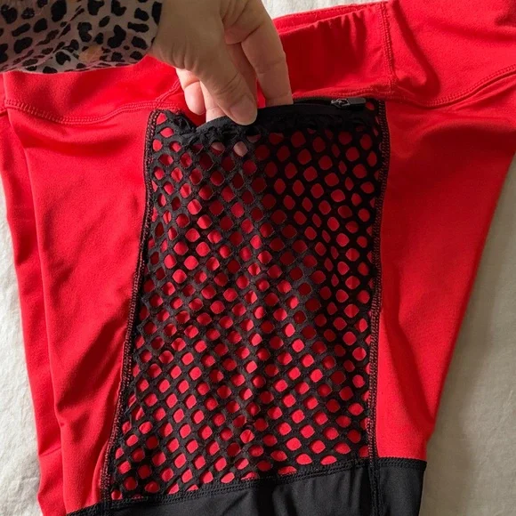 REFLEX Large sporty tights, red m black grey and mesh Colorblock Leggings - Picture 8 of 10